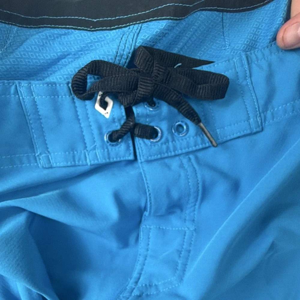 Quilksilver Swim Trunks board shorts, blue, cargo pocket, drawstring, men's 34